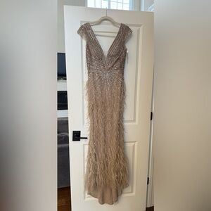 ✨✨SALE✨✨ Elegant Beaded Gown with Feather Details